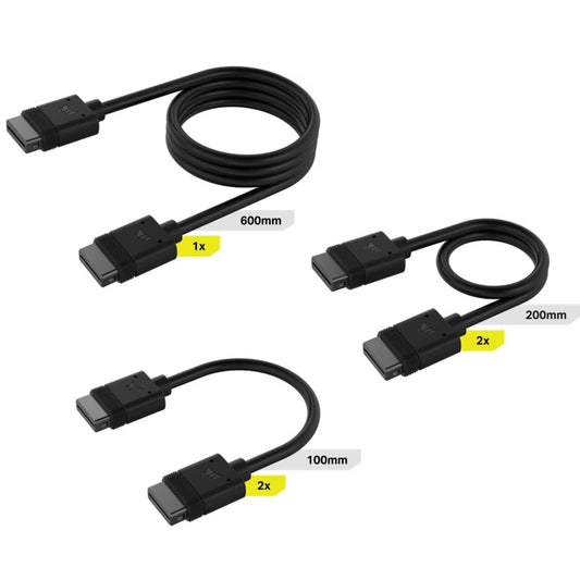 Corsair iCUE LINK Cable Kit with Straight connectors - 100mm x 1, 200mm x 1, 600mm x 1 Black(LS), CL-9011118-WW