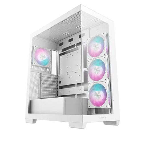 DeepCool CG580 4F WH (White)Panoramic ATX Mid-Tower Case, 4 x Pre Installed Fans Single Chamber, Support Up to 2x 360mm Radiators, Front 2x USB3.0 (LS, R-CG580-WHADA4-G-1