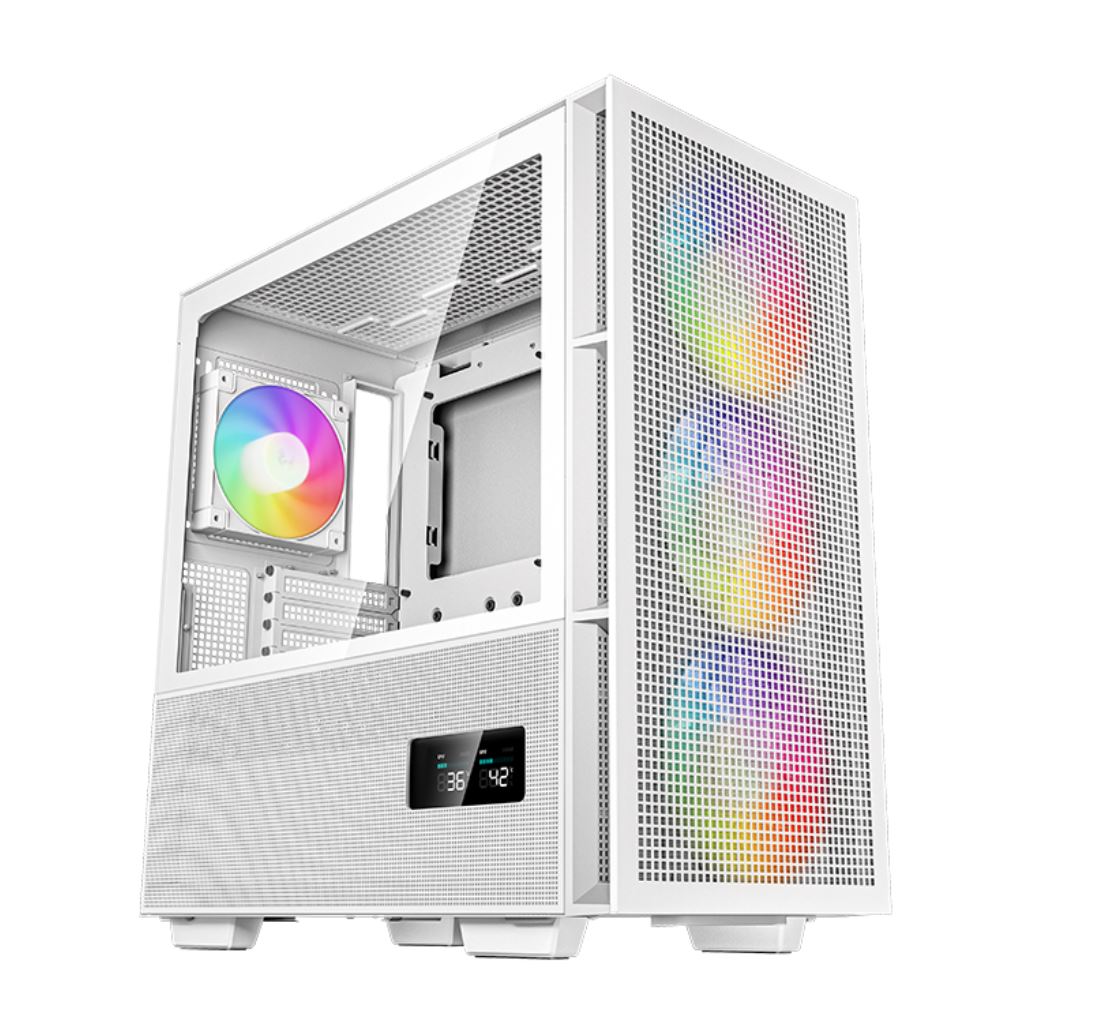 DeepCool CH560 DIGITAL White High Airflow Mid-Tower ATX Case, Digital Status Display, Magnetic Hybrid Mesh, 3 Pre-Installed 140mm Fans (LS), R-CH560-WHAPE4D-G-1
