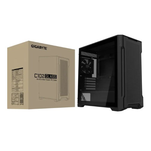 Gigabyte C102 GLASS BlackMid Tower case, Mini ITX / Micro ATX, 5x Expansion slots, 2x 3.5' Drive Support, 3x 2.5' Drive Support, 2x USB 3.0, 120mm Fan, GB-C102G