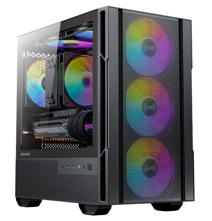 OKINOS Cypres 3 ARGB Micro ATX Case, 4 x 120mm ARGB Non-PWM Case Fans Pre-Installed, MATX PC Case, Temper Glass Side Panel, with Type-C, Black, CAO-CP3ARGB