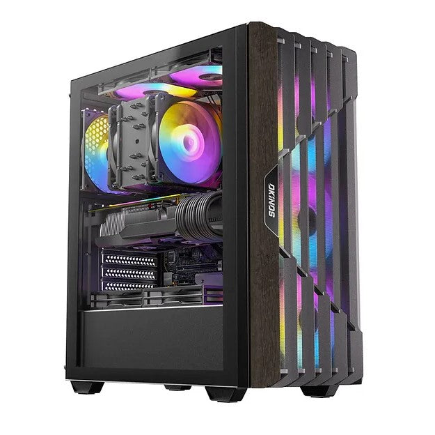 OKINOS Cypress P5 ARGB Oak Wood Trim ATX, 4x120mm ARGB Non-PWM Fans Pre-Installed,Type-C,Tempered Glass Side Panel,Black Mid-Tower Case, CAO-CYP5ARGB