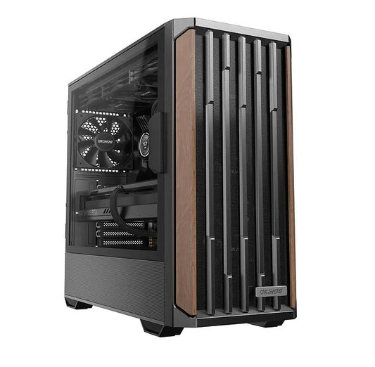 OKINOS Cypress P7 Genuine Walnut Wood Trim ATX, Type-C, Support 360mm Radiator on Top, 4 x 120mm PWM Fans, Black Stylish Premium Case, CAO-CYP7