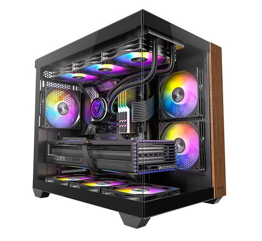 OKINOS M6 ARGB ATX Genuine Walnut Wood, Panoramic View, Type-C, 4 x120mm ARGB & PWM Fans included,Tempered Glass Side Panel, Black, Case, CAO-M6ARGB
