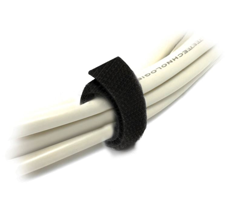 8Ware 25m x 12mm Velcro Wide Cable Tie Hook & Loop Continuous One Sided Self Adhesive Fastener Sticky Tape Roll Black, 8WD-VELCT-25M