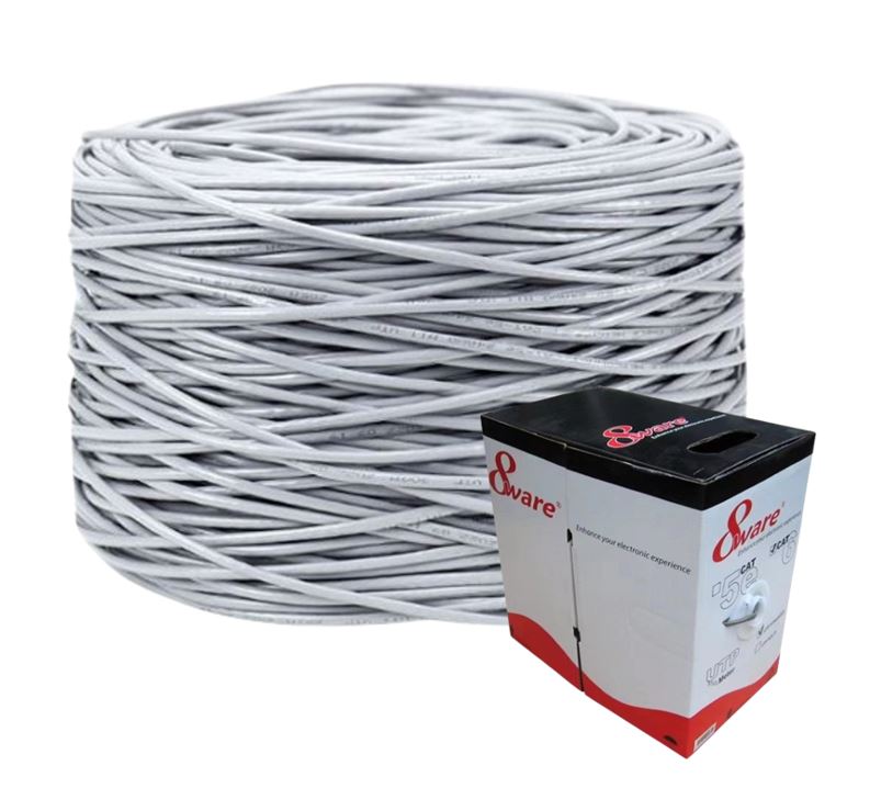 8ware CAT6 UTP Cable 305m Roll - Grey White Full 0.55mm Copper UTP stranded Ethernet LAN Network 24AWG 0.55cu 2x4p pvc Jacket, CAT6-305