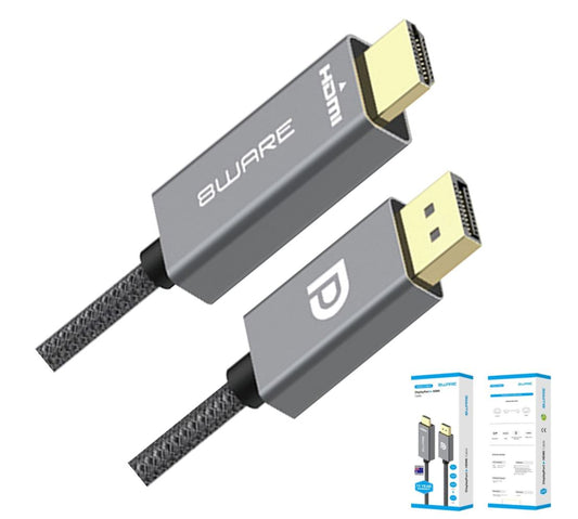 8ware 2m DisplayPort DP to HDMI 1.4v Male to Male Adapter Converter Cable Retail Pack 1080P Nylon Braide for Video Card PC Notebook to Monitor Project, 8W-DPHDMI-2M