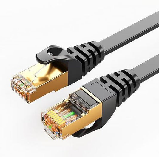 8Ware CAT7 Cable 0.5m (50cm) - Black Color RJ45 Ethernet Network LAN UTP Patch Cord Snagless Flat cable, CAT7-F-0.5BLK