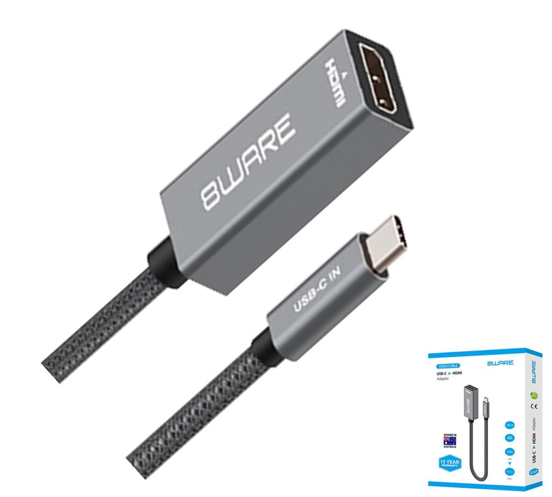 8ware 10cm USB-C to HDMI Male-Female Adapter Converter Cable Retail Pack for PC Laptop iPad MacBook Pro/Air Surface Dell XPS to Monitor Projector TV, 8W-USBCHDMIF