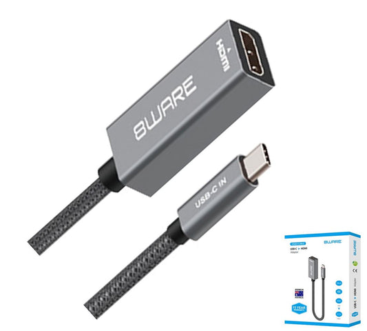 8ware 10cm USB-C to HDMI Male-Female Adapter Converter Cable Retail Pack for PC Laptop iPad MacBook Pro/Air Surface Dell XPS to Monitor Projector TV, 8W-USBCHDMIF