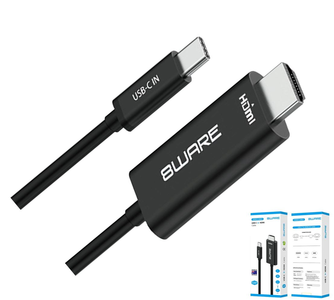 8ware 1m USB-C to HDMI 4K Male to Male Adapter Converter Cable Retail Pack for PC Notebook iPad MacBook Pro/Air Surface Dell XPS to Monitor Projector, 8W-USBCHDMIM