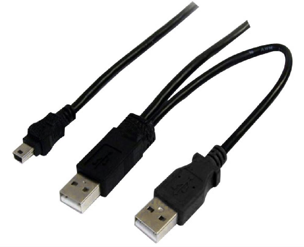 Astrotek USB 2.0 Y Splitter Cable - Type A Male to Mini B 5 pins 1m + USB Type A Male 2m Black Colour Power Adapter Hub Charging 20cm, AT-USB-AM-AMMBM