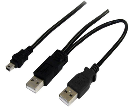 Astrotek USB 2.0 Y Splitter Cable - Type A Male to Mini B 5 pins 1m + USB Type A Male 2m Black Colour Power Adapter Hub Charging 20cm, AT-USB-AM-AMMBM