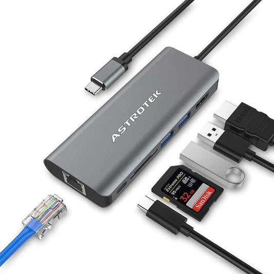 Astrotek USB-C Dock 6-in-1 Multiport Hub/Docking Station with 60W Power 1xHDMI 4K GLAN 2xUSB3.0 Card Reader for HP Lenovo Asus MacBook Chromebook, AT-USBCDOCK6