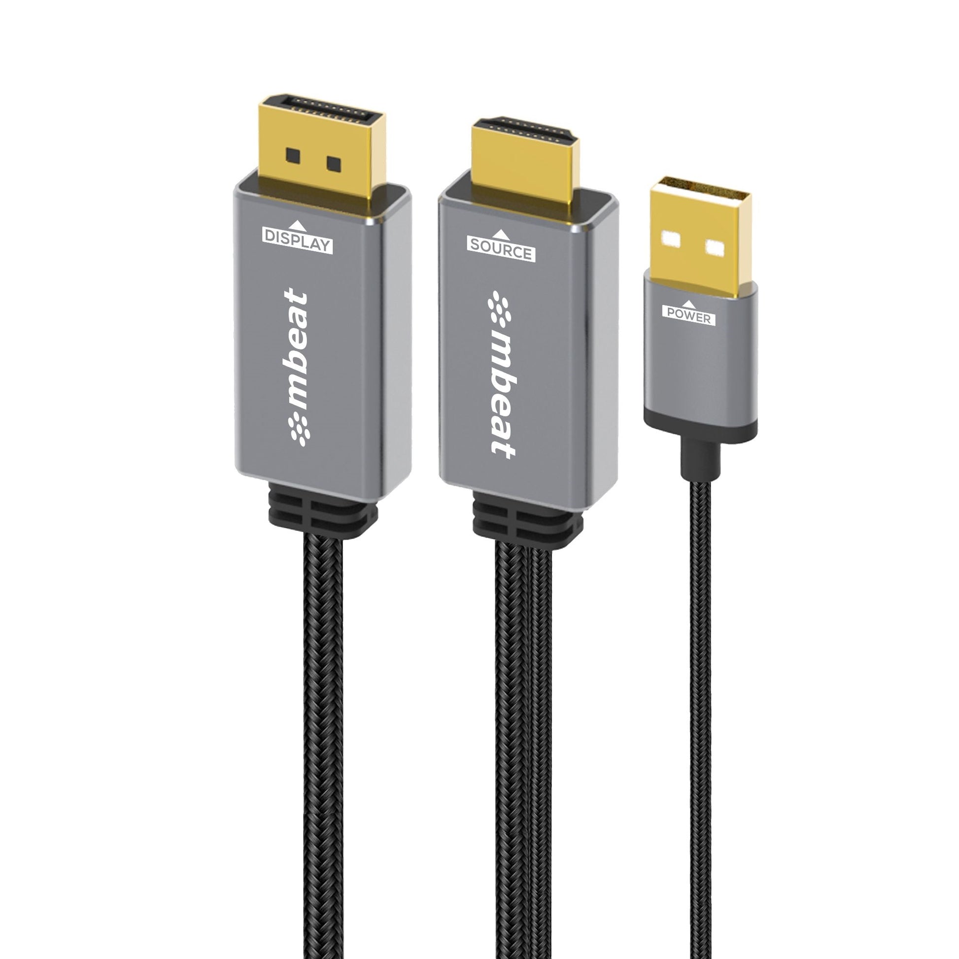 mbeat Tough Link 1.8m HDMI to DisplayPort Cable with USB Power 4K@60Hz (3840x2160), 1440p@120Hz, 1080p@120Hz Package Weight: 150g, MB-XCB-HDDPU18