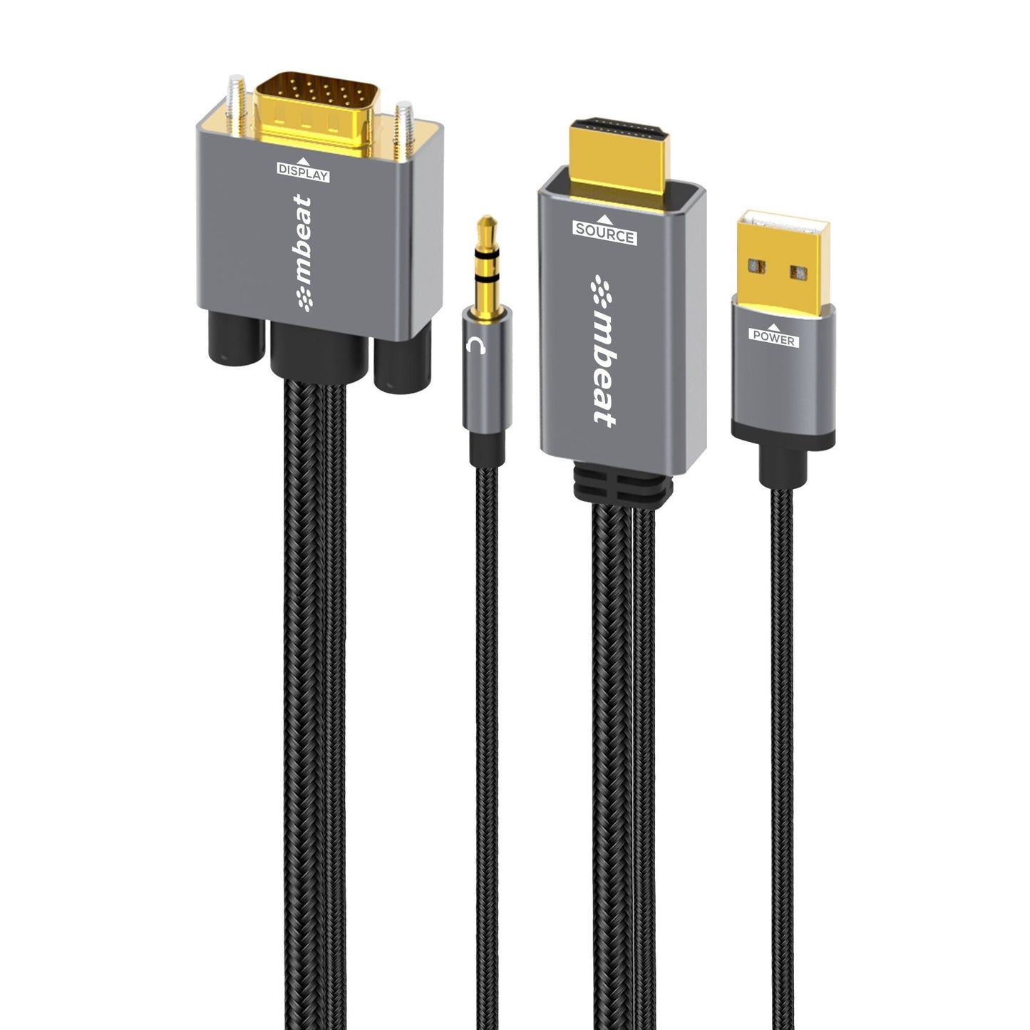 MBEAT (LS) mbeat Tough Link 1.8m HDMI to VGA Cable with USB Power & 3.5mm Audio Up to 1080p@60Hz (1920x1080) HDMI (Male)x1; USB-A (Connect to Power)x1, MB-XCB-HDVGAUX18