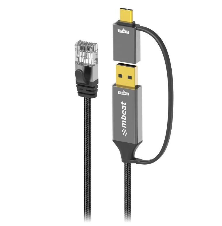 MBEAT (LS) mbeat Tough Link 3m USB & USB-C to RJ45 Ethernet Cable - Space Grey, MB-XCB-UCN30