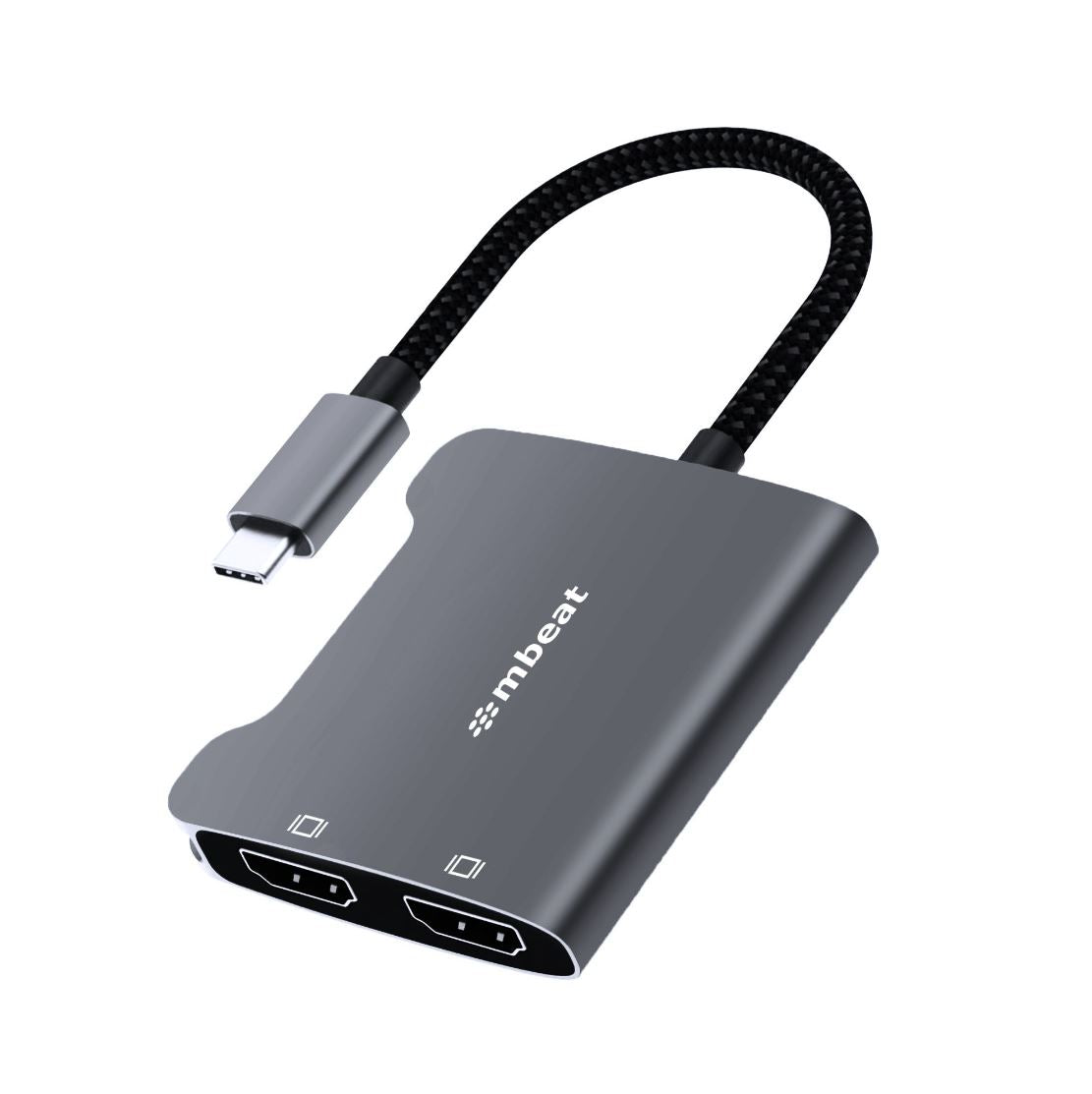 mbeat Tough Link USB-C to Dual 4K HDMI Adapter DisplayPort Alt Mode HDMI USB-C Cable Legnth 17.5cm - Space Grey, MB-XAD-CDHD