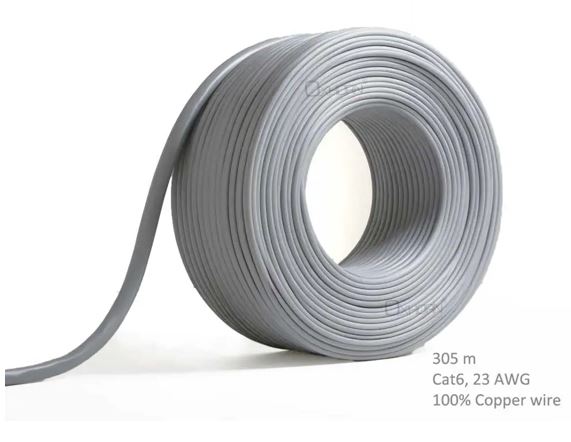 8ware Network Cable Cat6 305m Roll Un-shielded twisted pair UTP 23AWG PVC solid pure 0.56mm copper wire Grey, CB-CAT6-305