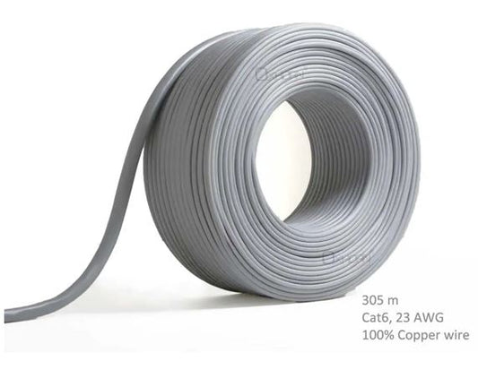8ware Network Cable Cat6 305m Roll Un-shielded twisted pair UTP 23AWG PVC solid pure 0.56mm copper wire Grey, CB-CAT6-305
