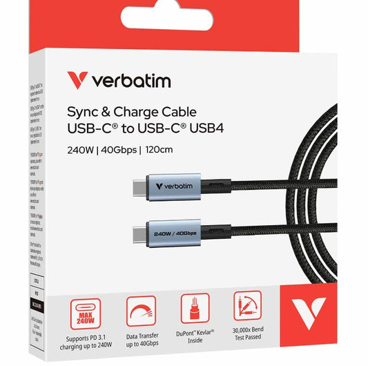 Verbatim Sync & Charge USB C to USB C 240W 40 Gbps120 cm, 31847