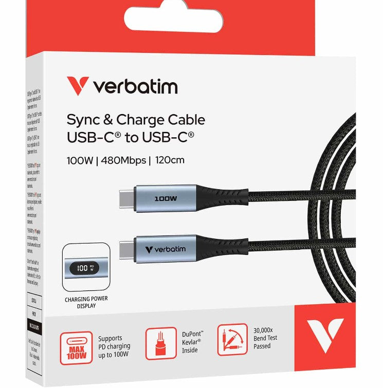 Verbatim Sync & Charge USB C to USB C 100W Display 120 cm, 31848
