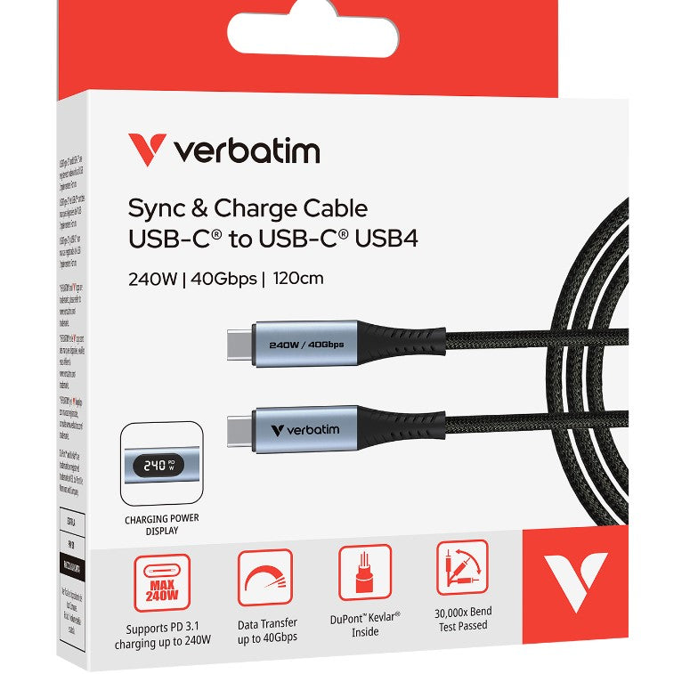 Verbatim Sync & Charge USB C to USB C 240W 40 Gbps Display 120 cm, 31849