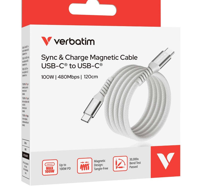 Verbatim Sync & Charge USB C to USB C 100W Magnetic 120 cm - Grey, 31854