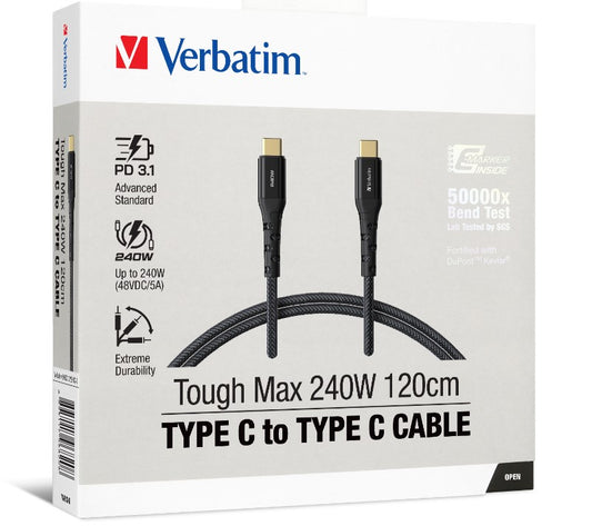 Verbatim Cable 240W USB-C to USB-C 120CM, PD 3.1 and QC 3.0 and 4.0 Premium Cable, 66820
