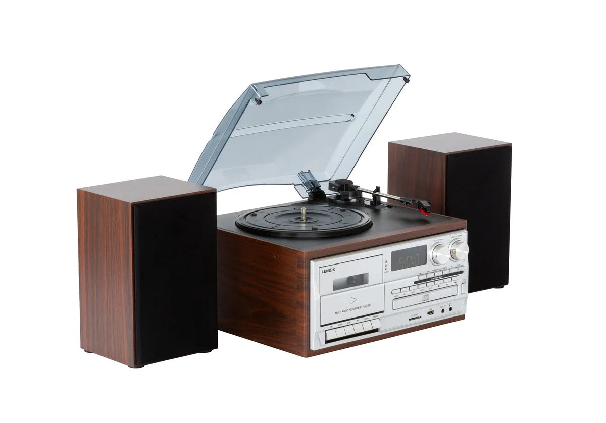 Lenoxx Home Entertainment System Bluetooth Vinyl CD Cassette AM/FM Brown - CD114BR