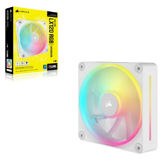 Corsair iCUE LINK LX120 RGB 120mm PWM Single Fan Expansion - White, STATIC PRESSURE Flow Type, 2400 RPM, 69.9 CFM, 36 dBA, CO-9051029-WW