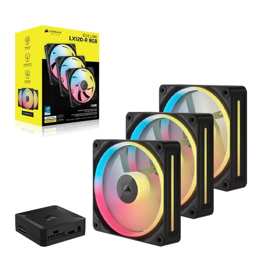 Corsair iCUE LINK LX120-R RGB 120mm PWM Reverse Fans Starter Kit Triple Pack - Black: 66.7CFM, 2400RPM, 37.7dBA, 0.4A, Static Pressure, Magnetic Dome, CO-9051050-WW