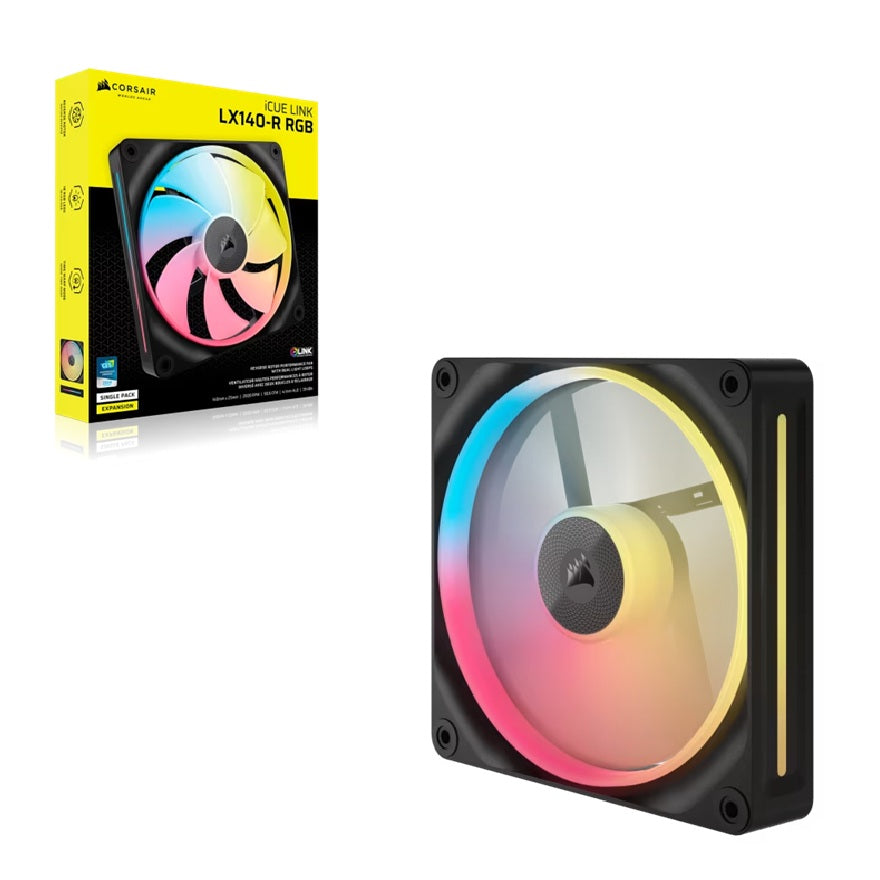 Corsair iCUE LINK LX140-R RGB 140mm PWM Reverse Fan Expansion Single Pack - Black: 90.6 CFM, 2000 RPM, 38.3 dBA, 0.45A, Static Pressure, Magnetic Dome, CO-9051051-WW