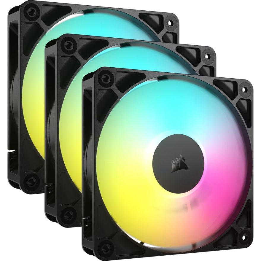 Corsair RS120 ARGB 120mm PWM Fans - Triple Pack - Black: 72.8 CFM, 2100 RPM, 36 dBA, 0.4A, RGB lighting, Static Pressure, Magnetic Dome Bearing, CO-9050181-WW