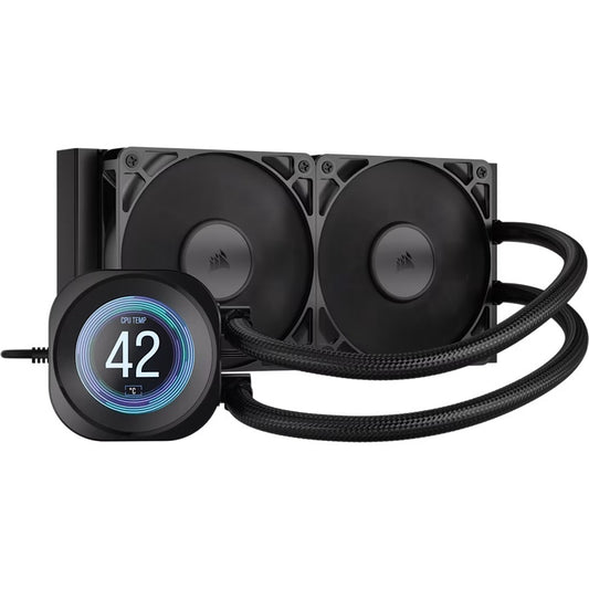 Corsair NAUTILUS 240 RS LCD Liquid CPU Cooler - Black, 240mm rad, LCD pump, 2x PWM fans, 2100 RPM, AM5/LGA1851, copper plate, 400mm tube, 36dBA, CW-9061031-WW