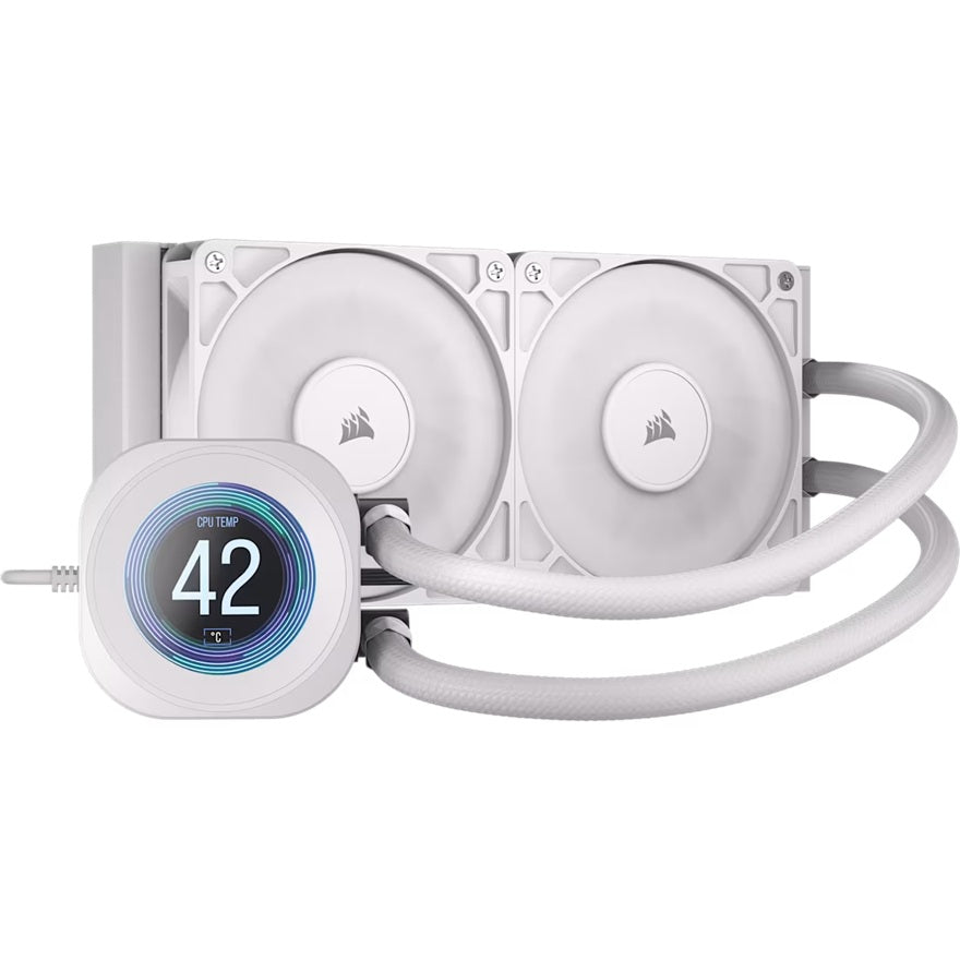 Corsair NAUTILUS 240 RS LCD Liquid CPU Cooler - White, 240mm rad, LCD pump, 2x PWM fans, 2100 RPM, AM5/LGA1851, copper plate, 400mm tube, 36dBA, CW-9061032-WW