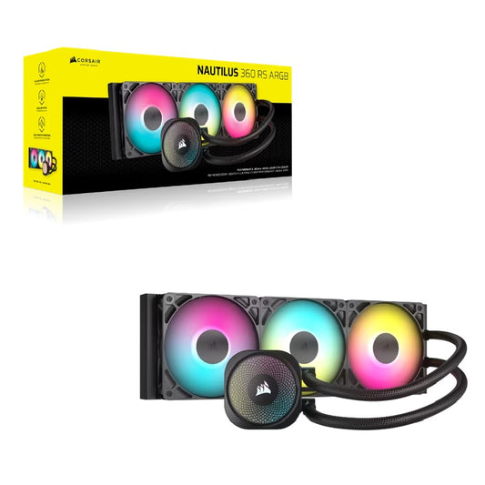 Corsair NAUTILUS 360 RS ARGB Liquid CPU Cooler, Aluminum Rad, Copper Cold Plate, PWM Fan Control, 1700 RPM, 360mm rad, 450mm Tubing, 3x Fans, CW-9060093-WW