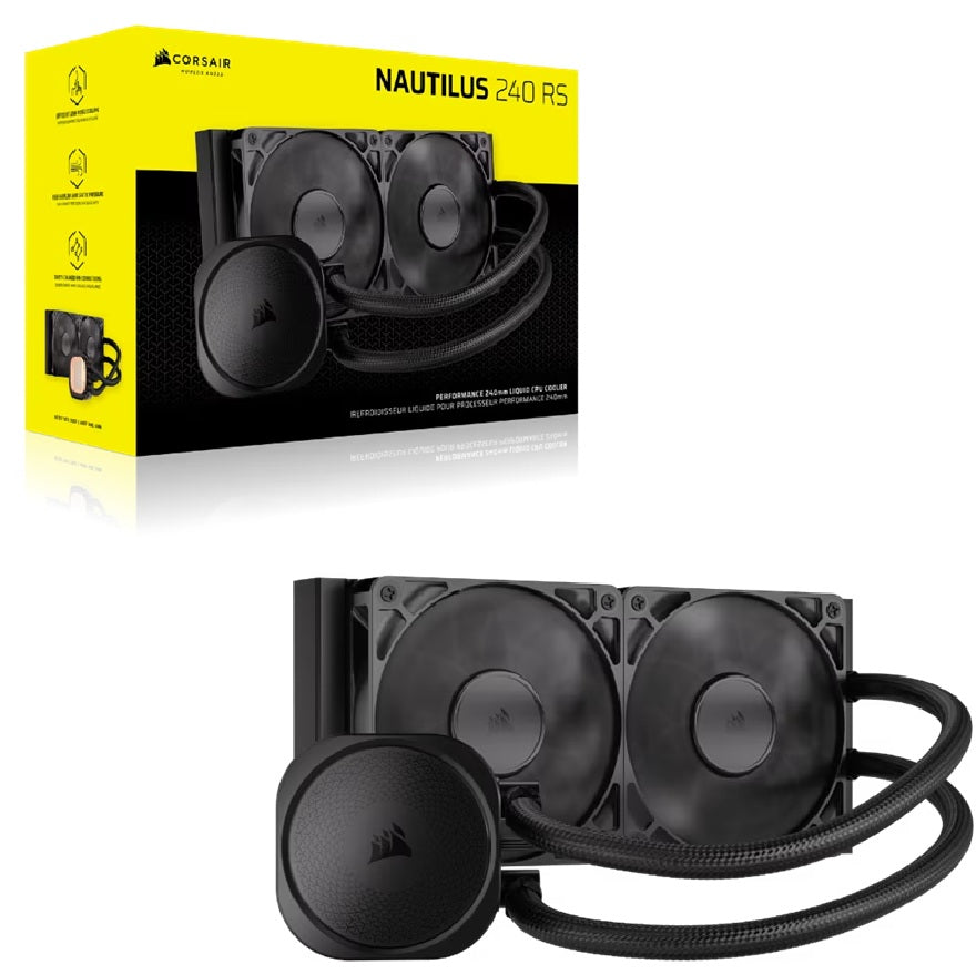 Corsair NAUTILUS 240 RS Liquid CPU Cooler, Aluminum Rad, Copper Cold Plate, PWM Fan Control, 2100 RPM, 240mm rad, 400mm Tubing, 2x Fans, CW-9060088-WW