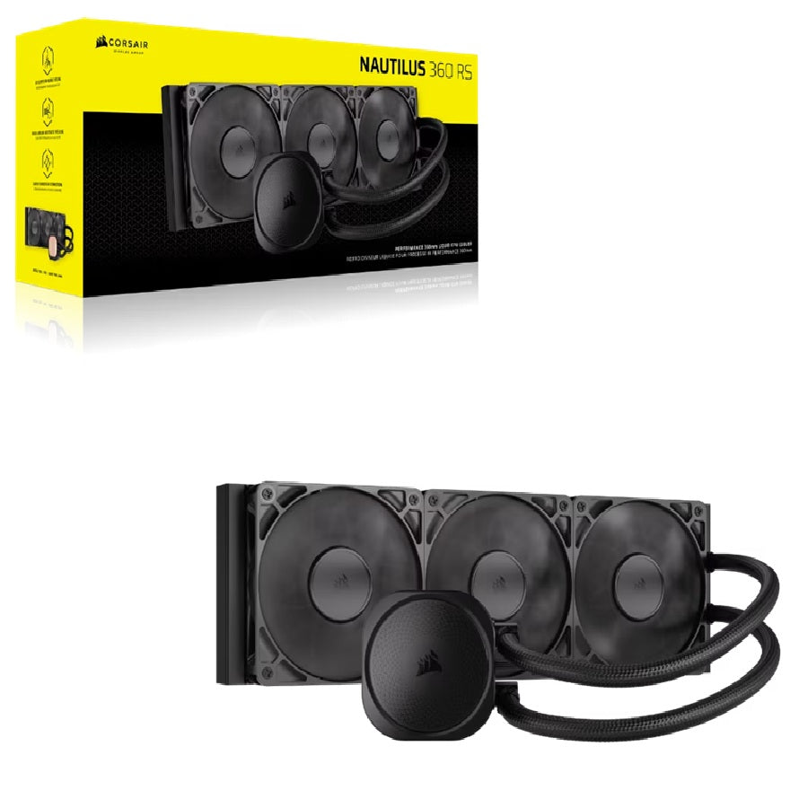 Corsair NAUTILUS 360 RS Liquid CPU Cooler, Aluminum Rad, Copper Cold Plate, PWM Fan Control, 1700 RPM, 360mm rad, 450mm Tubing, 3x Fans, CW-9060089-WW