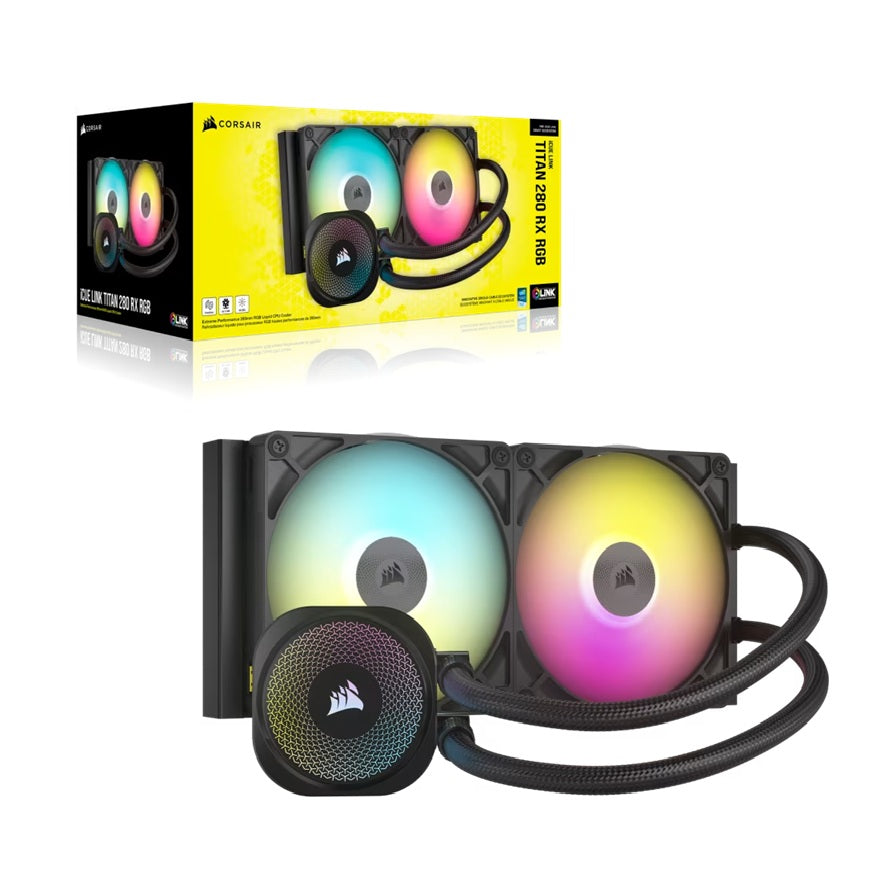 Corsair iCUE LINK TITAN 280 RX RGB AIO Liquid CPU Cooler - Black, 94.7 CFM, 1700 RPM, Aluminum Radiator, Copper Cold Plate, Intel/AMD Support, CW-9061017-WW