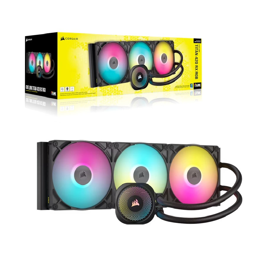 Corsair iCUE LINK TITAN 420 RX RGB AIO Liquid CPU Cooler - Black: 94.7 CFM, 1700 RPM, Aluminum Radiator, Copper Cold Plate, Intel/AMD Support, CW-9061019-WW