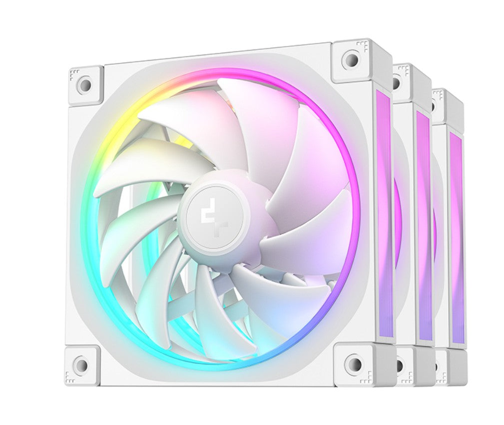 DeepCool FL12 3IN1 WH (3-Pack) 120mm Unique ARGB Fans, Low Noise, 4-pin PWM, Fluid Dynamic Bearing, Addressable RGB LED, R-FL12-WHAPN3-G