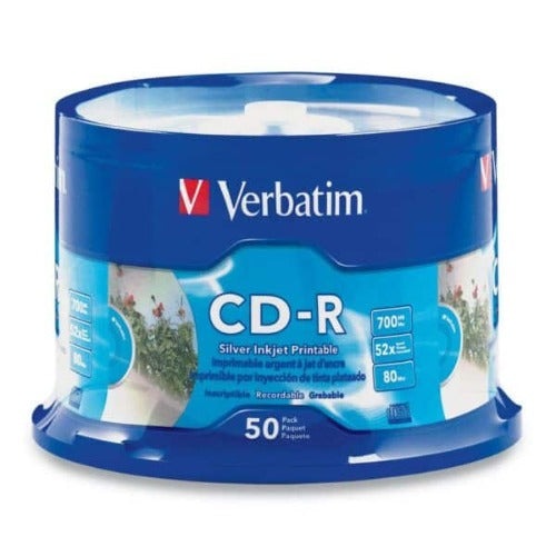 Verbatim CD-R 700MB 50Pk White InkJet 52x Superior ink absorption on high-resolution 5,760 DPI printers, 41908
