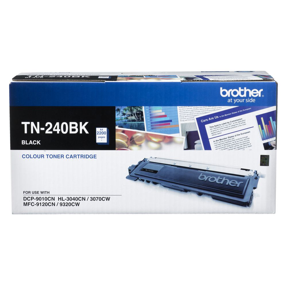 Brother TN-240BK COLOUR LASER TONER - BLACK TONER CARTRIDGE TO SUIT HL-3040CN/3045CN/3070CW/3075CW, DCP-9010CN, MFC-9120CN/9125CN/9320CW/9325CW - 2,200 PAGES