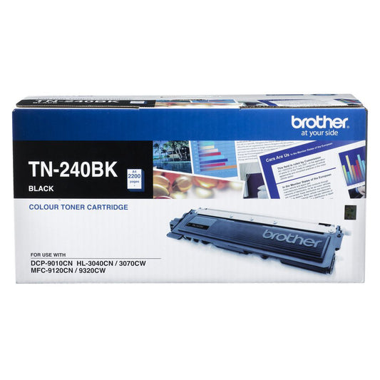 Brother TN-240BK COLOUR LASER TONER - BLACK TONER CARTRIDGE TO SUIT HL-3040CN/3045CN/3070CW/3075CW, DCP-9010CN, MFC-9120CN/9125CN/9320CW/9325CW - 2,200 PAGES