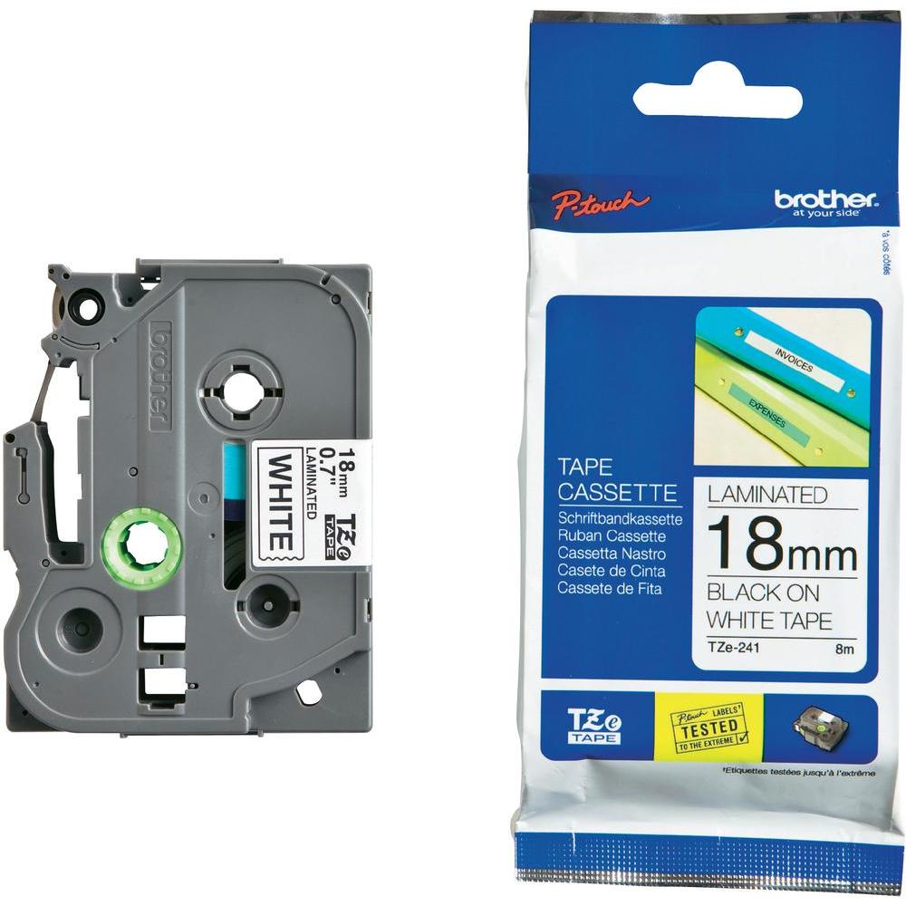 Brother 18mm Black on White TZE Tape, TZE-241