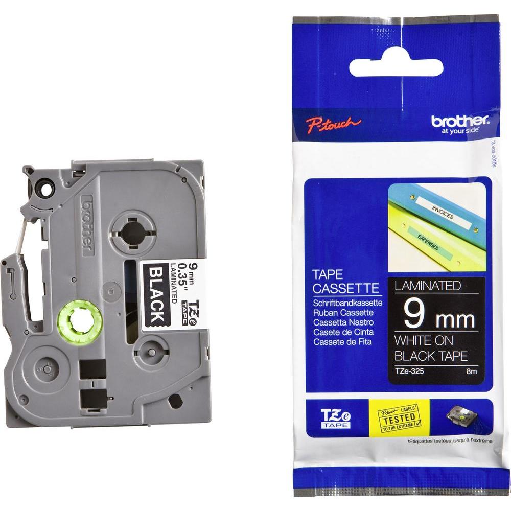 Brother 9mm White on Black TZE Tape, TZE-325