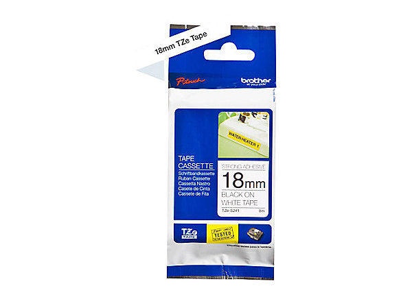 Brother 18MM Black White Tape Strong Adhesive TZE Tape, TZE-S241