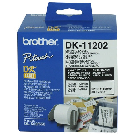 Brother White Shipping/Name Badge Labe 62mmX100mm,300 labels per roll, DK-11202