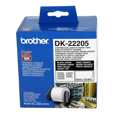 Brother White Continuous Paper Roll 62mmX30.48m, DK-22205
